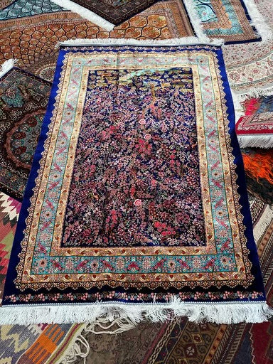 Hand tied silk rug from Cappadocia Turkey